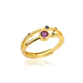 Elegante anello multistrato placcato oro 18 carati con zirconi colorati tondi - Stile Pave a Doppio Strato con Gemma Centrale Rosa (G123887) / Oro