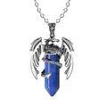 Vintage silberner Drache gewickelt um einen blauen Lapislazuli Kristallanhänger Kette - Lapislazuli / Pterosaurier Einzelanhänger