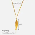 Gold stainless steel fish pendant necklace with 415+55mm length and 6.1g weight detail - Slender Fish Style (CH1695)