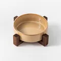 Japanse stijl keramische voerbak voor huisdieren met stabiele houten standaard - Ovengeglazuurd Bruin Waterbak Met Enkele Standaard / Middelgroot