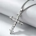 Gothische zilveren kruishanger ketting met witte strassteentjes aan een box-ketting - Enkellaagse zirkonia kruisketting (Keel ketting)