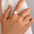Set of three rose gold vintage minimalist open rings with enamel detail for women - 3-Piece Set (WG-1123) / Three-Piece Set / Rose Gold