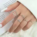 Elegant bohemian silver multi-joint knuckle ring set for women, adjustable vintage style - 6-Piece Set (8230) / 6-Piece Set / White Gold