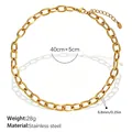 18k vergulde roestvrijstalen ketting met getextureerde ovale schakels, 40cm lengte - Gouden Halsketting (XL195G)