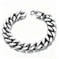 Detailed view of high-polished stainless steel heavy Cuban link bracelet with lobster clasp - 65cm / Square Buckle Necklace / 6mm Width / Silver