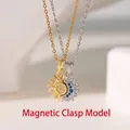 Sun and moon magnetic couple necklaces with sparkling stones in gold and silver finish - Copper / Magnetic Sun and Moon Necklace (QY8088)