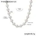 Detailed view of French shell bead necklace with stainless steel accents and measurements - Artificial Pearl Necklace (P1055) / 10mm / Steel
