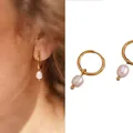 Boucles d'oreilles créoles perles baroques naturelles en acier titane plaqué or 18k - Style Perle Ronde Vintage