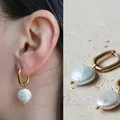 Élégantes boucles d'oreilles créoles en perles baroques plaqué or 18 carats - Style Créole Perle Baroque Plate