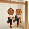 Vintage style color-block wooden floral beaded drop earrings for women bohemian design - Colorful Beaded Wooden Style (2607151)
