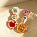 Vintage colorful enamel drop earrings with heart and flower motifs in golden finish - Colorful Floral Heart Asymmetric Style (2607201)