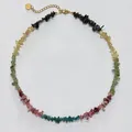 Collier en pierres de tourmaline naturelle multicolores avec pendentif cœur doré - 38+5cm / Épissage en quatre couleurs