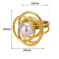 Gold stainless steel multi-circle ring with faux pearl, 24mm diameter dimension view - Concentric Circles Artificial Pearl Style (G126091)
