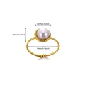 Vintage French style stainless steel ring with 10mm imitation pearl dimension view - Scalloped Artificial Pearl Style (G126816)