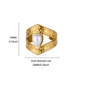 Vintage gold stainless steel ring with faux pearl showing height and inner diameter size - Teardrop Artificial Pearl Style (G127099)