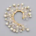 Handmade frosted flower ear cuff with pearls on a gold wire base in a vintage style. - Luxury Artificial Pearl Flower Ear Cuff (ERS-J4133) / Gold