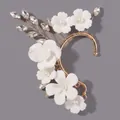 Handmade New Chinese style floral ear cuff with pearls and sparkling rhinestones. - Versatile Resin Flower Ear Cuff (ERS-J4330G) / Gold