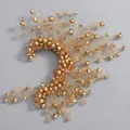 Elegante ear cuff artigianale in filo dorato con cristalli ambrati e perline metalliche. - Orecchino a Fascia da Banchetto Socialite Oro (ERS-J4306G) / Oro