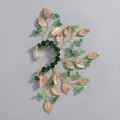 Copriorecchie a vite dorato fatto a mano con perline verdi e foglie metalliche da donna - Orecchino a Fascia in Cristallo Foglia Verde Stile Mori (ERS-J4263GGREEN) / Oro