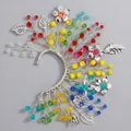 Orecchino a polsino fatto a mano con perline di cristallo colorate e fiori d'argento - Orecchino a Fascia Mori con Perline Colorate Argento (ERS-J4308SCAI) / Argento