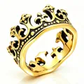 Anillo de corona vintage en acero de titanio dorado con intrincados detalles punk - Talla 7 / Oro Efecto Envejecido (Estilo A)