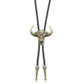 Vintage Western Cowboy Bolo Tie mit bronzenem Bullenschädel und schwarzer Lederschnur - Stierkopf (Typ C) / Bronze