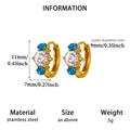 Gold-plated stainless steel hoop earrings with blue and clear zircon stones, size 11mm. - Three-Color Zirconia Luxury Hoop (E6901G) / 18K Gold / Gold