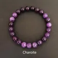 Natural 8mm Charoite gemstone beaded bracelet featuring deep purple swirling marble patterns - Charoite