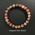 Natural 8mm leopard skin jasper beaded bracelet with unique earthy patterns - Leopard Jasper