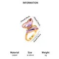 Anillo de cobre chapado en oro con piedras de mariposa moradas y medidas - Dorado / Estilo de Mariposa de Zirconia Púrpura (JZ10214)
