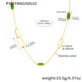Gold-tone stainless steel necklace with green faceted Czech glass stones and measurements. - Vintage Hammered Faceted Stone Style (P1651) / 84+5cm / Gold Green