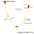Gold-plated stainless steel necklace with red faceted Czech glass and geometric links - Vintage Hammered Faceted Stone Style (P1651) / 84+5cm / Gold Red