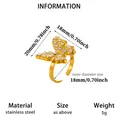 Anillo de mariposa chapado en oro con circón, acero inoxidable, 18mm de diámetro, peso 5g. - Dorado / Anillo Abierto de Mariposa de Zirconia Pave (JZ10173G-1)