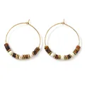 Bohemian gold plated stainless steel hoop earrings with semi-precious stone beads - Tiger Eye Color Beaded Gold Hoop (B-E23120801J)