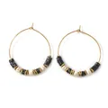 Elegant Bohemian gold stainless steel hoop earrings with semi-precious beaded details - Black-Grey Beaded Gold Hoop (B-E23120801L)