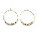 Bohemian gold stainless steel hoop earrings with elegant white semi-precious beads - Grey-White Beaded Gold Hoop (B-E23120801I)
