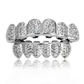 Silver hip-hop grillz with textured grid pattern and high-polish reflective finish - Style 3 / Set / Silver