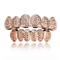 Stylish hip hop rose gold plated teeth grillz set featuring unique textured pattern - Style 3 / Set / Rose Gold