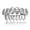High-quality hip hop silver plated grillz set with textured diamond pattern finish - Style 4 / Set / Silver