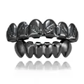 Hip-hop gunmetal black teeth grillz set with recessed grid texture for men and women. - Style 4 / Set / Gun Black