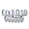 Polished silver hip hop dental grillz set with smooth metallic finish for top and bottom teeth - Style 2 / Set / Silver