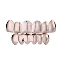 Hip hop style rose gold plated dental grillz set for top and bottom teeth with mirror shine - Style 2 / Set / Rose Gold