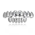 Polished silver hip-hop teeth grillz set for top and bottom rows fashion accessory - Style 5 / Set / Silver