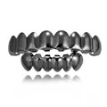 Stylish hip hop plated grillz set in gunmetal grey with textured finish for teeth - Style 5 / Set / Gun Black