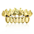Gold-plated hip-hop grillz with upper flame design for men and women stylish accessories - Style 11 / Set / Gold