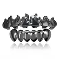 Hip hop teeth grillz set featuring unique flame design in premium gunmetal black finish - Style 11 / Set / Gun Black