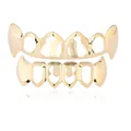 Χρυσό σετ hip hop grillz με ανάγλυφο σχέδιο πλέγματος και στυλ δοντιών βαμπίρ για δόντια - Χρυσό Σετ