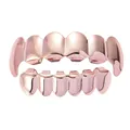 Polished rose gold hip-hop grillz set for upper and lower teeth decorations - Style 15 / Set / Rose Gold