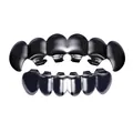 Hip-hop style vampire fangs dental grillz set with glossy black electroplated finish - Style 15 / Set / Gun Black