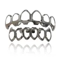 Gothic gunmetal hollow-out hip hop grillz set for top and bottom teeth with mirror reflection - Style 10 / Set / Gun Black